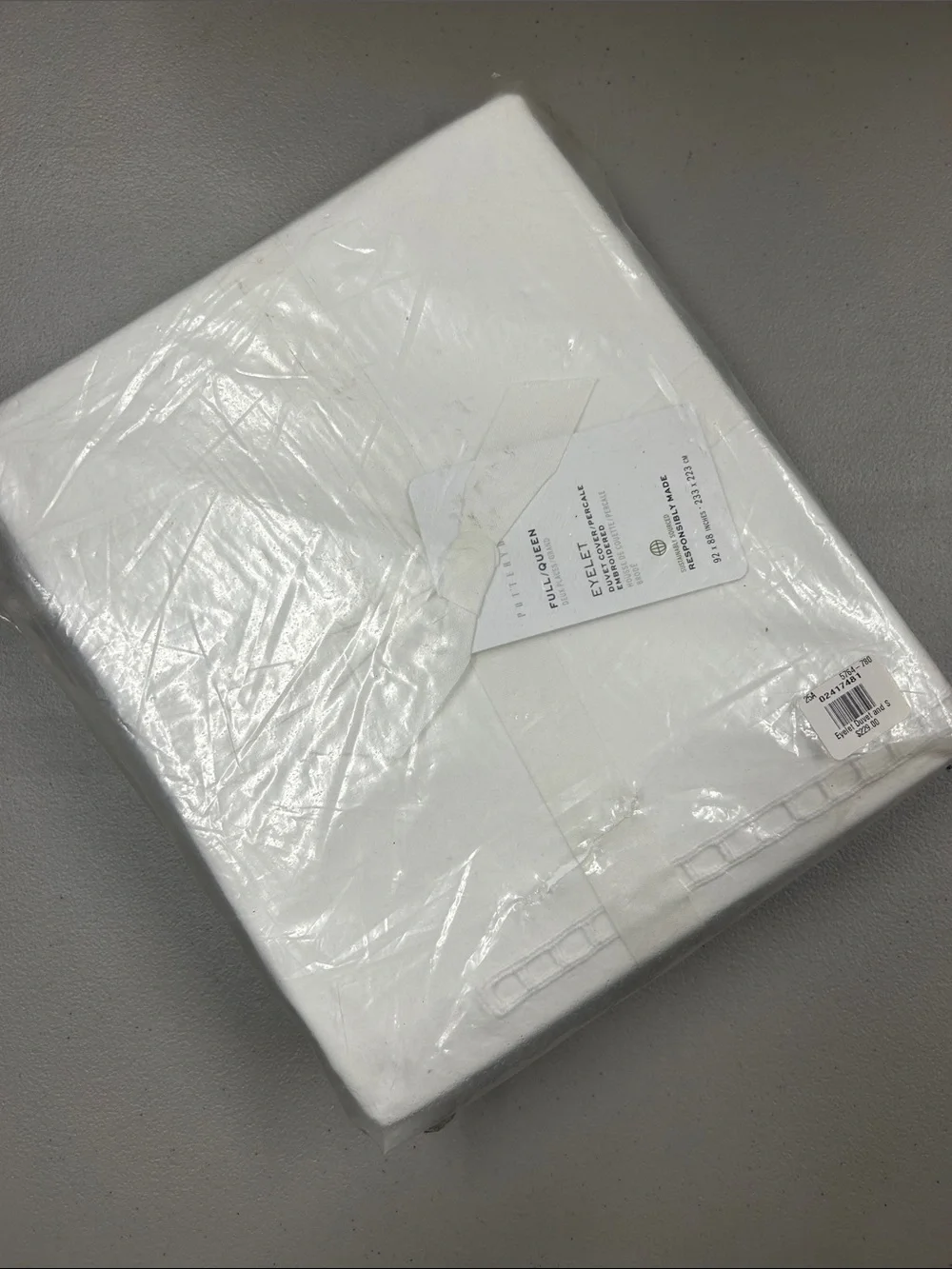 Pottery Barn Eyelet Duvet Cover Cotton Percale White Full Queen Size Bedding NWT